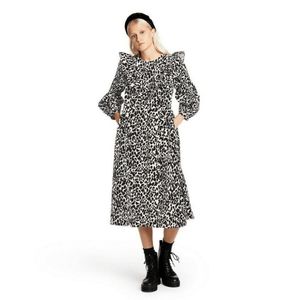 Sandy Liang x Target Leopard Midi Dress Black White Spotted Ruffle Size XS NWT